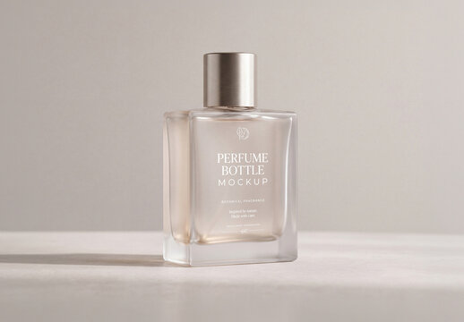 Elegant Frosted Glass Perfume Bottle on Empty Background Mockup