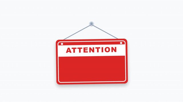 A vibrant red placard featuring a clear warning inscription hangs by a string on a vertical wall surface to alert people about important notices and critical safety information during daytime