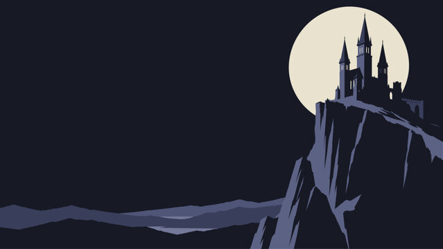 Haunted Gothic Castle on Cliff Under Full Moon &ndash; Dark Fantasy
