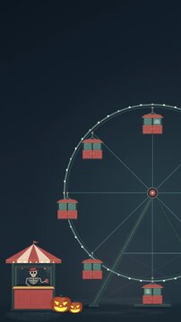 Halloween Carnival Ferris Wheel with Ghosts and Pumpkins on Seamless Loop