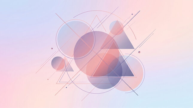 Stylish abstract geometric composition with overlapping circles and triangles on a soft pastel gradient background, perfect for modern digital design projects and creative branding visuals