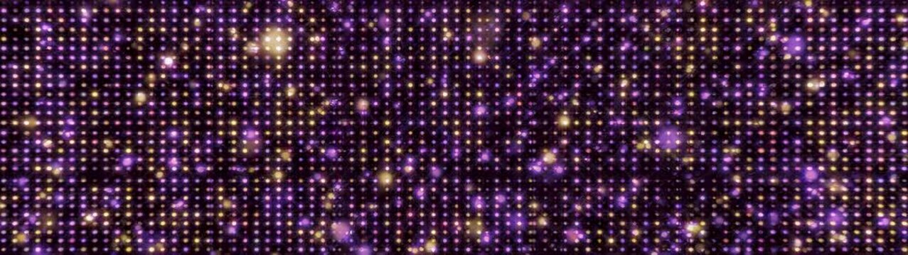 Led display panel with purple and blue points forming a luminous digital grid for screens and technology themes.