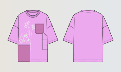 Fototapeta na wymiar Modern Cut and Sew T-Shirt Collection with Panel Patterns and Graphic Designs