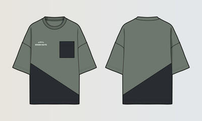 Naklejka na ściany i meble Modern Cut and Sew T-Shirt Collection with Panel Patterns and Graphic Designs