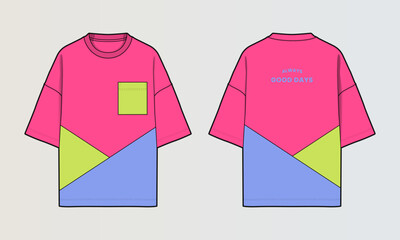 Fototapeta na wymiar Modern Cut and Sew T-Shirt Collection with Panel Patterns and Graphic Designs