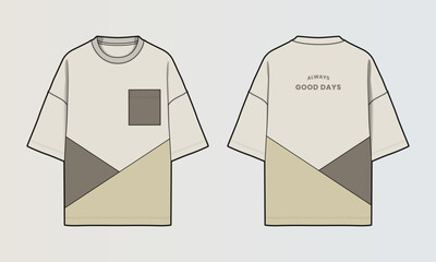 Naklejka na ściany i meble Modern Cut and Sew T-Shirt Collection with Panel Patterns and Graphic Designs