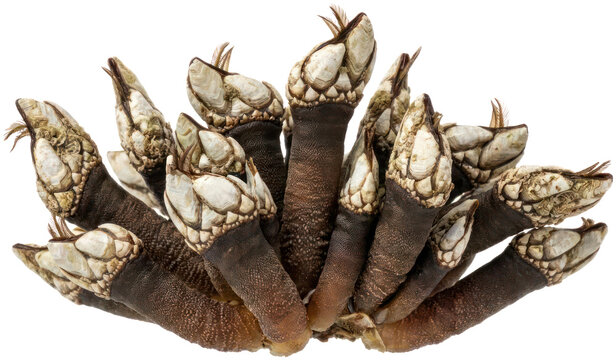 Bunch of fresh goose barnacles on black background.