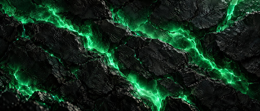 Bioluminescent algae glowing on dark rocky surface underwater