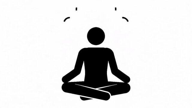 Minimalist black silhouette of a person meditating or breathing deeply in lotus pose