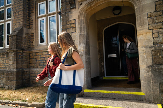 Walking away from school at the close of the day