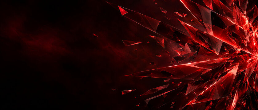 Sharp red crystal shards exploding in dark space creating dynamic