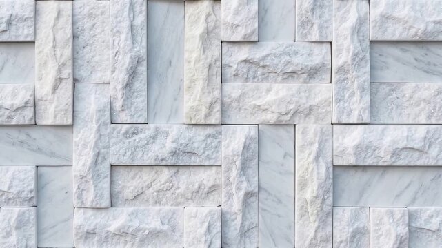 Modern White Marble Wall Cladding with Rough and Polished Stone Blocks Sliding In and Out in Seamless Luxury Architectural Background Loop