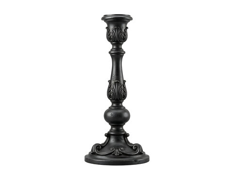 Ornate black metal candlestick isolated on transparent background