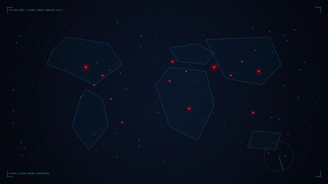 Futuristic Global Threat Monitor Radar World Map HUD Screen Animation