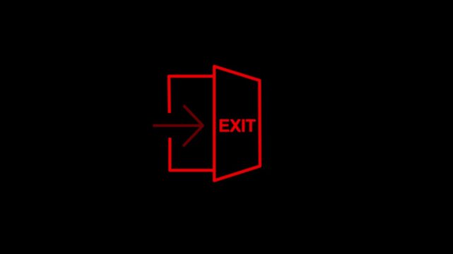 Exit Door Icon Arrow Entering Open Doorway Sign Symbol Black Background White Line Art Minimal Design Emergency Escape Way Out Illustration