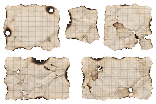 Burnt squared paper with scorched edges and holes