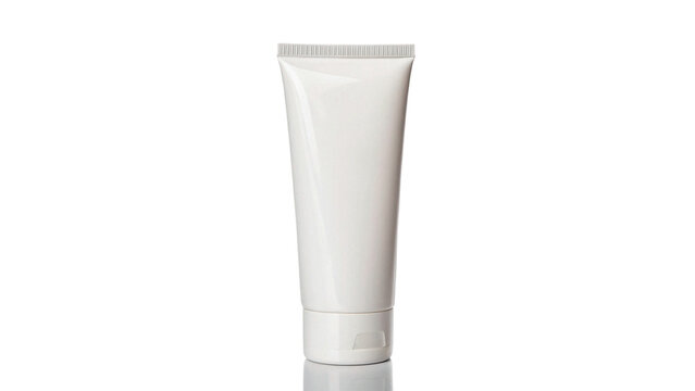 Blank white cosmetic plastic tube packaging mockup template for cream or lotion isolated on transparent background.