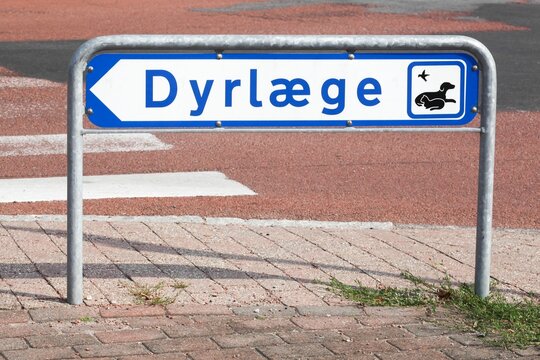 Veterinary road sign and direction in Danish language