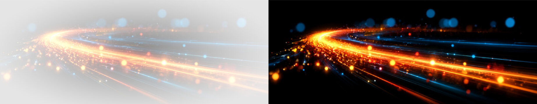 Radiant orange light beam PNG overlay with dynamic perspective rays and luminous particles, on transparent background
