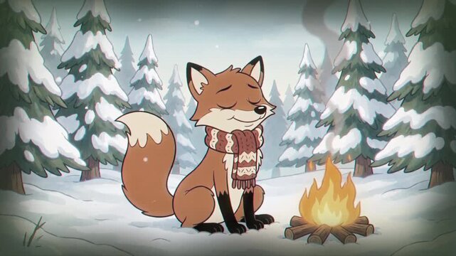 Fox sitting in snow - Winter
