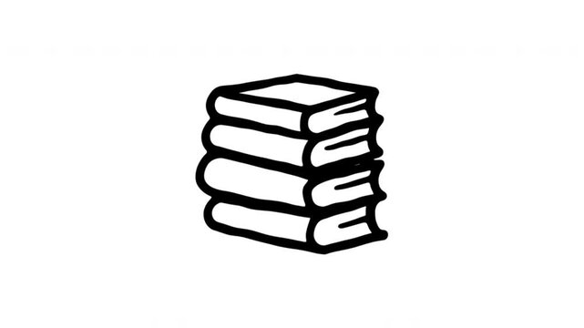 Stacked Books For Reading And Education Doodle Animation With Alpha Channel. Book Collection And Library Learning Resource. Animated Hand-Drawn Icon For Video Overlay 4K.