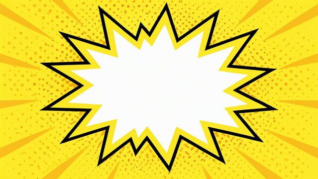 Comic style explosion graphic with yellow background and blank white center