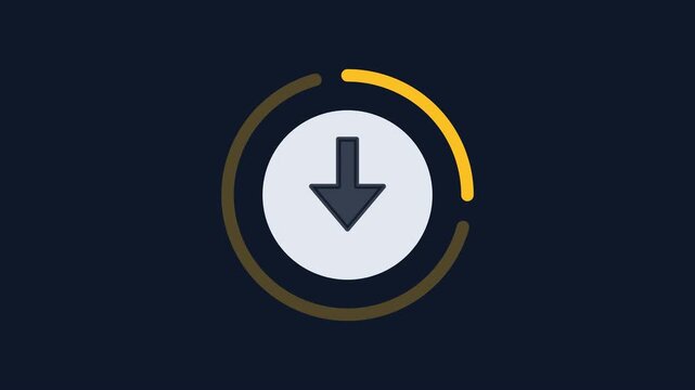 Yellow Circular Download Animation on Blue Background