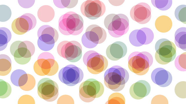 Bright circles gently overlap each other. Layering of paint. Art composition. Cover design template. Vector illustration for brochure, poster, card, presentation, flyer or banner.м