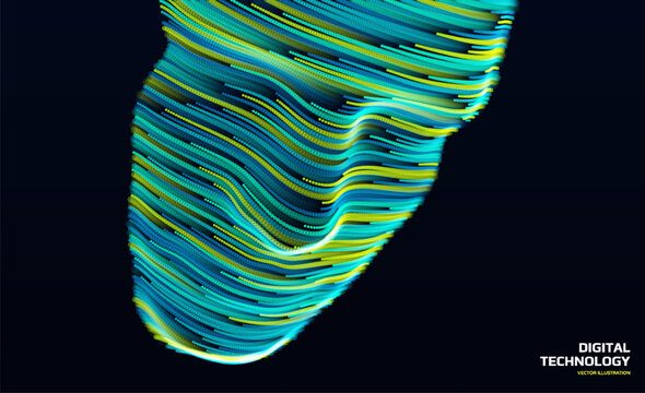 A face mask of lines, like data flowing through a digital mind. AI concept. The process of modeling or scanning. Digital design of a futuristic identity. Technological concept. Vector for design