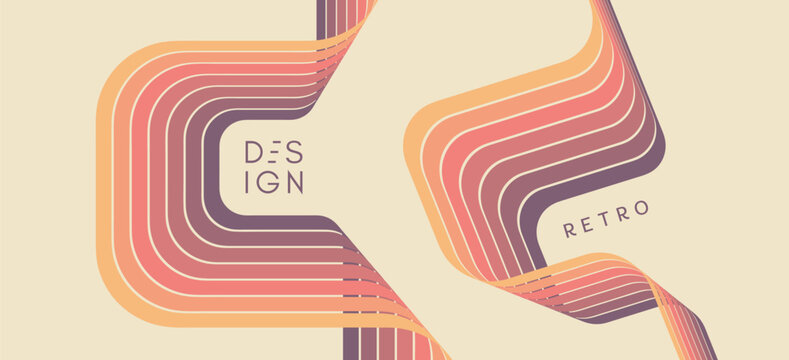 A retro 1970s-style background. Colorful lines. Abstract, dynamic curved ribbons. Designed for posters or banners for sports competitions and races. A collection of vector illustrations.