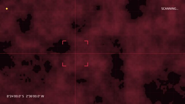Digital radar map displays a target acquisition sequence with scanning and target locked indicators over islands