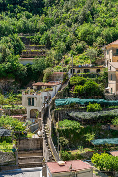 Scenic summer sight in Amalfi with lemon cultivation, Province of Napoli, Campania, Italy.