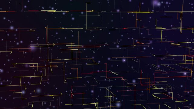 Glowing lines connect scattered dots in an abstract digital animation, forming a network across a dark background as the shapes shift over time.
