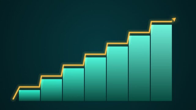 Bar chart showing upward trend with arrow indicating growth and progress over time