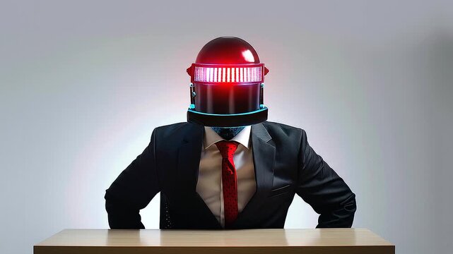 business leader, siren head, surreal businessman, business suit, corporate alert, urgent announcement, emergency warning, crisis communication, corporate emergency