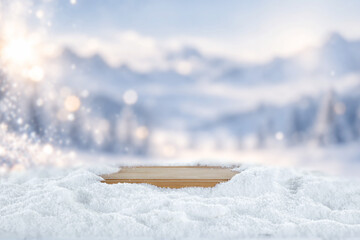 Frosty winter landscape with snow covered copy space – blue Christmas greeting card background. © magdal3na