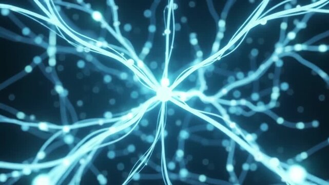 Glowing digital human brain network flashing synapses and data pathways connecting inside cyberspace during a futuristic technological conceptual neuroscience research presentation demonstrating advan