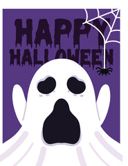 Halloween card design with spooky ghost, spider and spider web. Vector illustration that is a good choice for greetings and invitations © Marco Polo