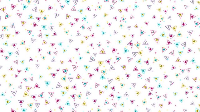 Abstract Geometric Triangle Outline and Polka Dot Pattern Animation in Vibrant Memphis Style on White Background