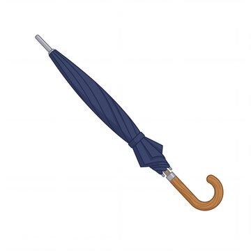 Minimalist Flat Vector Illustration of a Closed Navy Blue Umbrella