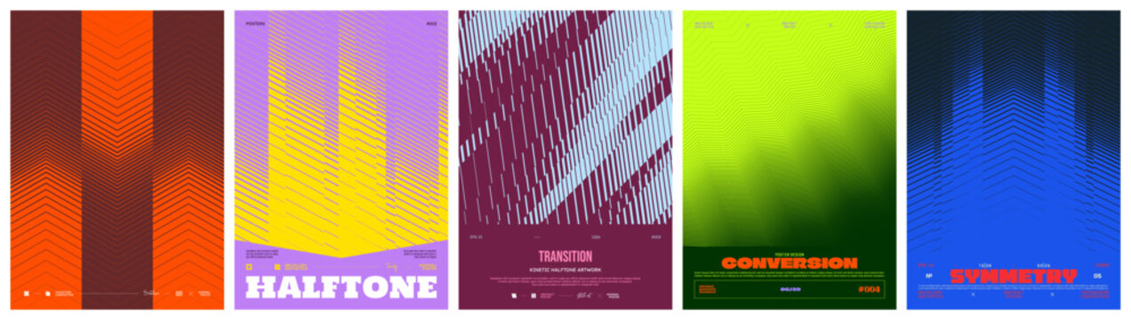 Abstract geometric vector swiss art bundle with sharp kinetic shift grid and brutalist halftone ornament, Geometric distortion patterns with linear gradient transition effect, Mix colorful poster 9