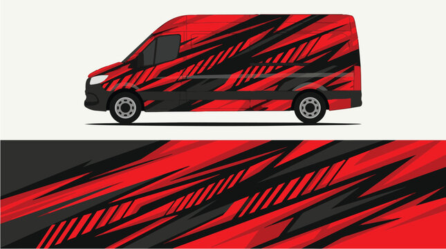 Car Wrap Design with Aggressive Black and Red Racing Stripes