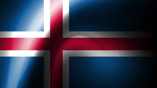 Iceland flag with a smooth curved 3d wave effect and soft dramatic lighting