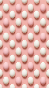 Minimalist pattern of white and pink eggs on a soft pastel background