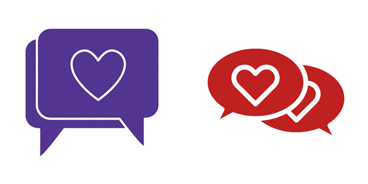 Love message speech bubble icons with heart symbols on transparent background