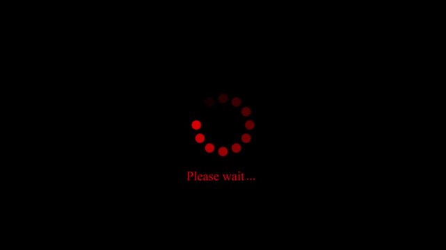 Please wait loading intermission animated. Icon symbol starting soon. Spinning waiting icon on black background. Loading circle animation. Seamless Loop.4k motion