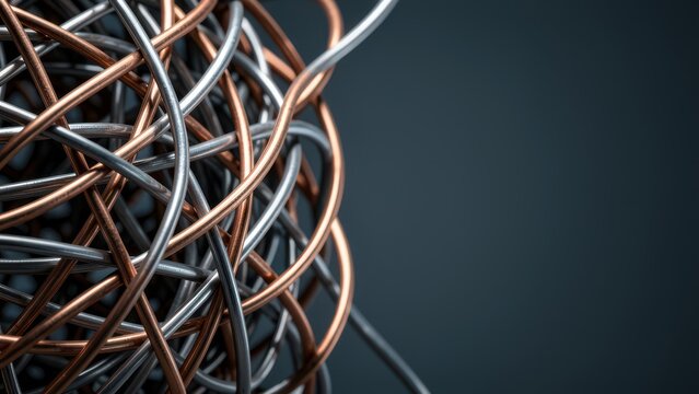 abstract metallic wires and filaments complex texture studio shot for technology science or corporate advertising backdrop