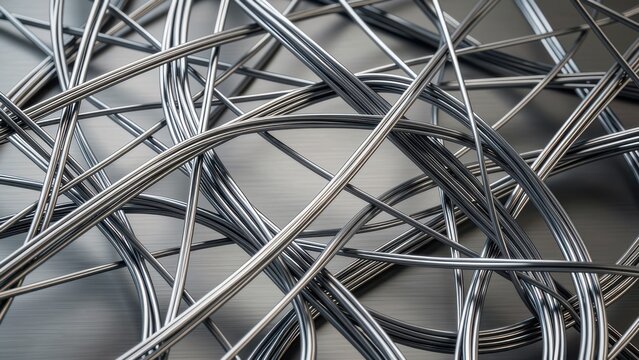 abstract tangled metallic wires and filaments background texture industrial sheen premium studio backdrop for technology advertising
