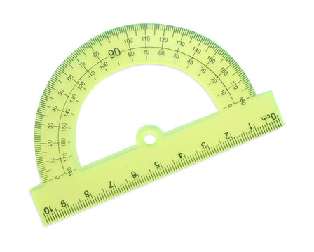 One plastic protractor isolated on white, top view