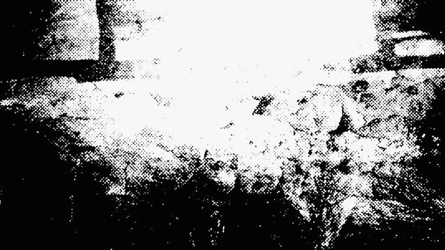 Animated Urban Grunge Background, Black and White Halftone Texture, Monochrome Graffiti, Distressed Street Art and Dynamic Abstract Motion. Dynamic urban animation with underground atmosphere.